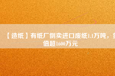 【造紙】有紙廠倒賣進口廢紙1.1萬噸，貨值超1600萬元