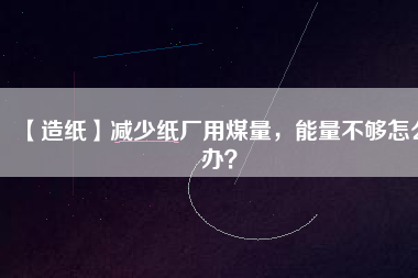 【造紙】減少紙廠用煤量，能量不夠怎么辦？